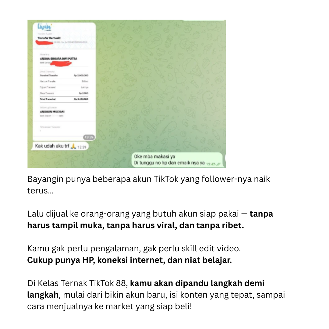 Kelas Ternak Akun Tiktok - Bikin Banyak Akun, Panen Banyak Uang! Ikuti Kelas Online-nya Sekarang juga!