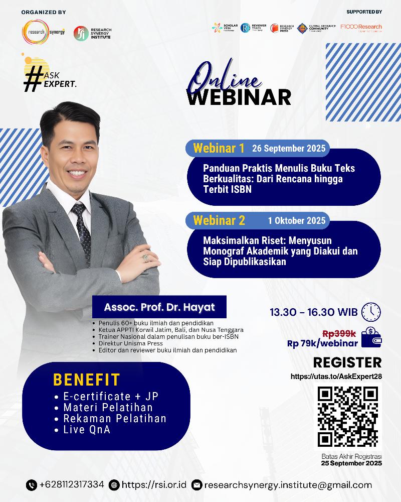 Webinar Ask Expert 26 : Panduan Praktis Menulis Buku Teks Berkualitas: Dari Rencana hingga Terbit ISBN