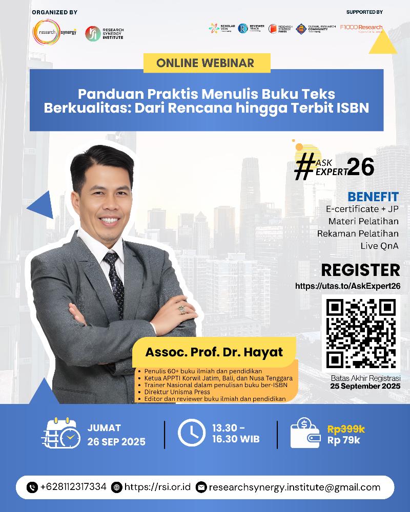 Webinar Ask Expert 26 : Panduan Praktis Menulis Buku Teks Berkualitas: Dari Rencana hingga Terbit ISBN