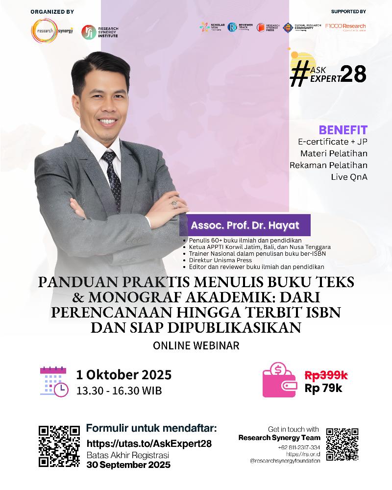 Webinar AskExpert 28 : Panduan Praktis Menulis Buku Teks & Monograf Akademik: Dari Perencanaan hingga Terbit ISBN dan Siap Dipublikasikan