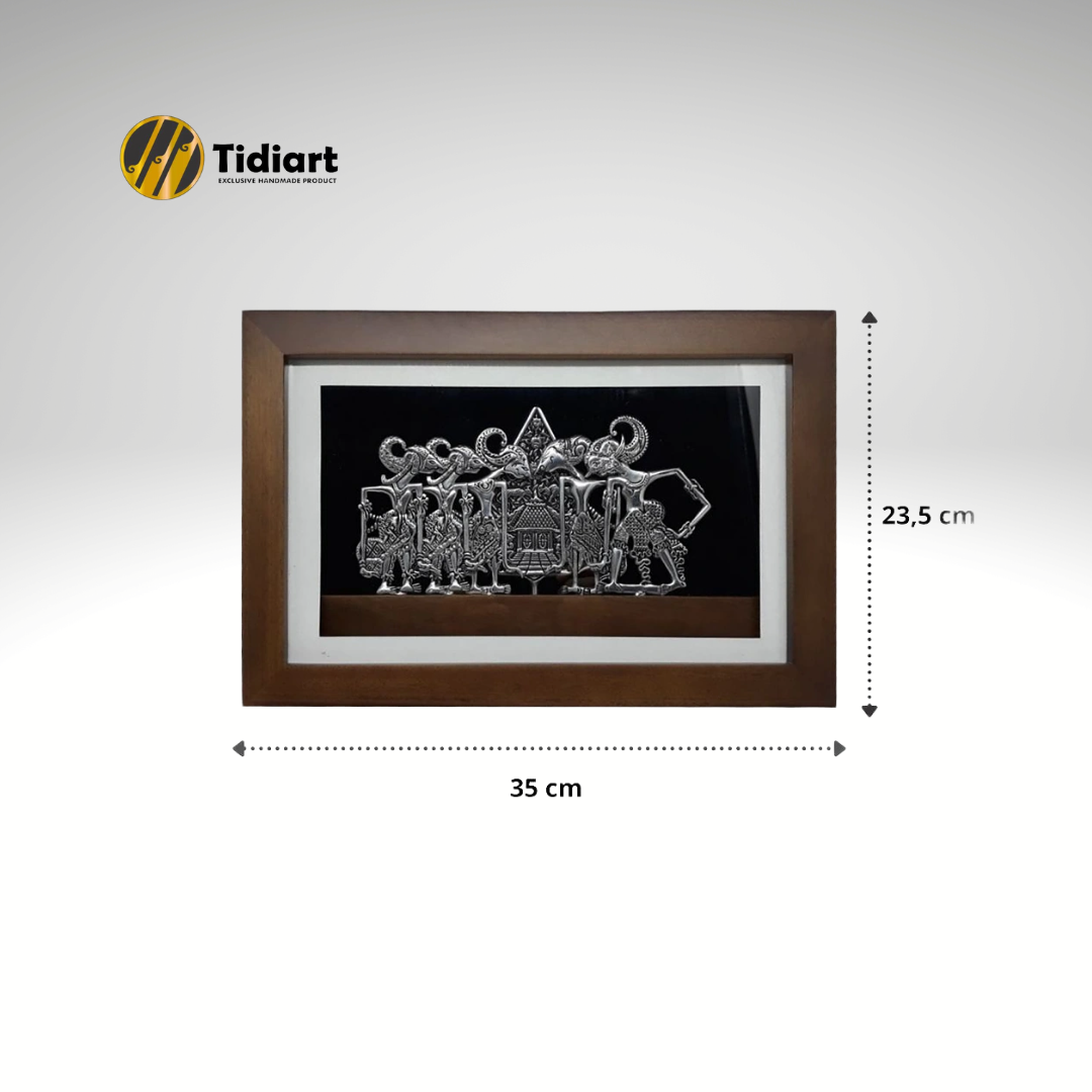 Souvenir Indonesia Wayang Gunungan Pandawa 5 Logam Frame Kaca Eksklusif