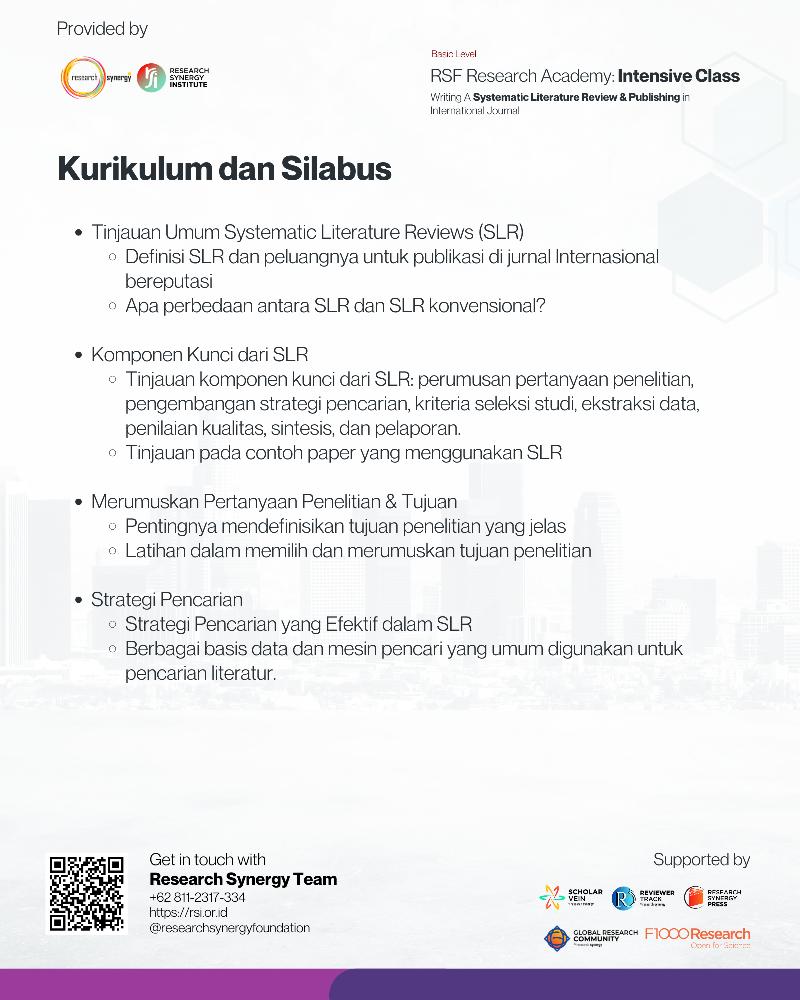 Kelas Intensif: Riset Systematic Literature Review (SLR) & Publikasinya di High Impact International Journal (SCOPUS/WOS)