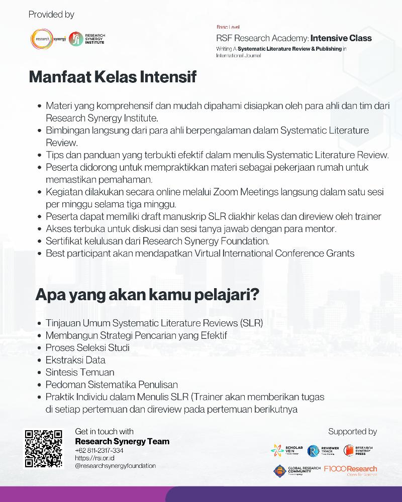 Kelas Intensif: Riset Systematic Literature Review (SLR) & Publikasinya di High Impact International Journal (SCOPUS/WOS)