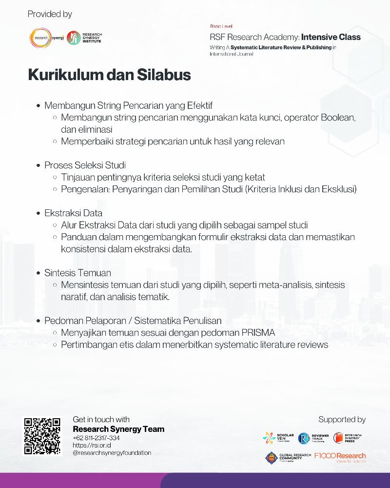 Kelas Intensif: Riset Systematic Literature Review (SLR) & Publikasinya di High Impact International Journal (SCOPUS/WOS)