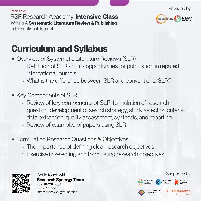 Intensive Class : Writing A Systematic Literature Review & Publishing in International Journal